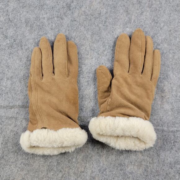 UGG Suede Leather Gloves Cashmere Lined Shearling Cuff Chestnut Brown Size L - Picture 2 of 8